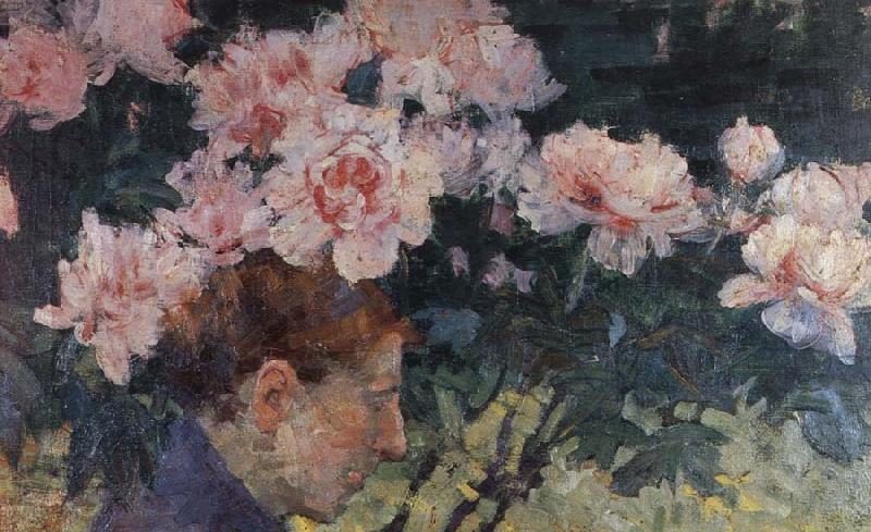 John Russell Rhododendrons and head of a woman China oil painting art
